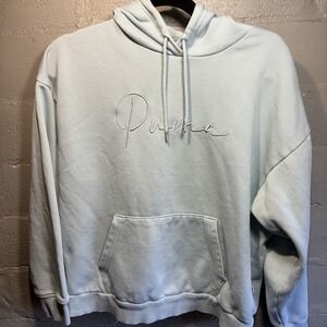 Puma Women's Tonal Script Logo Hoodie Light Blue Size Medium